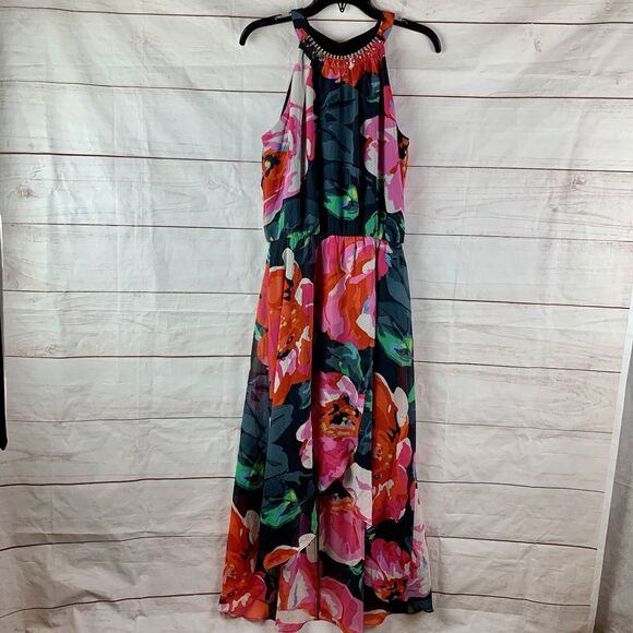 MSK Dress Floral Midi Party Wedding high-low Jeweled 8 M Kaftan lined elastic - Picture 2 of 16